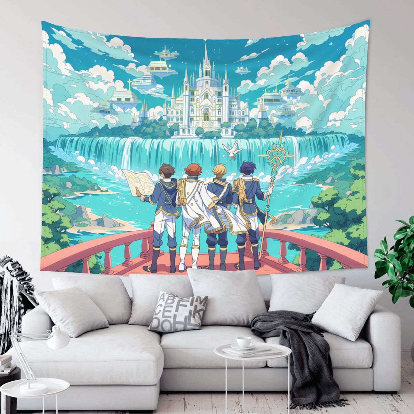 Academy Beyond the Waterfall art tapestry in a room — 80 × 60 in, view 2