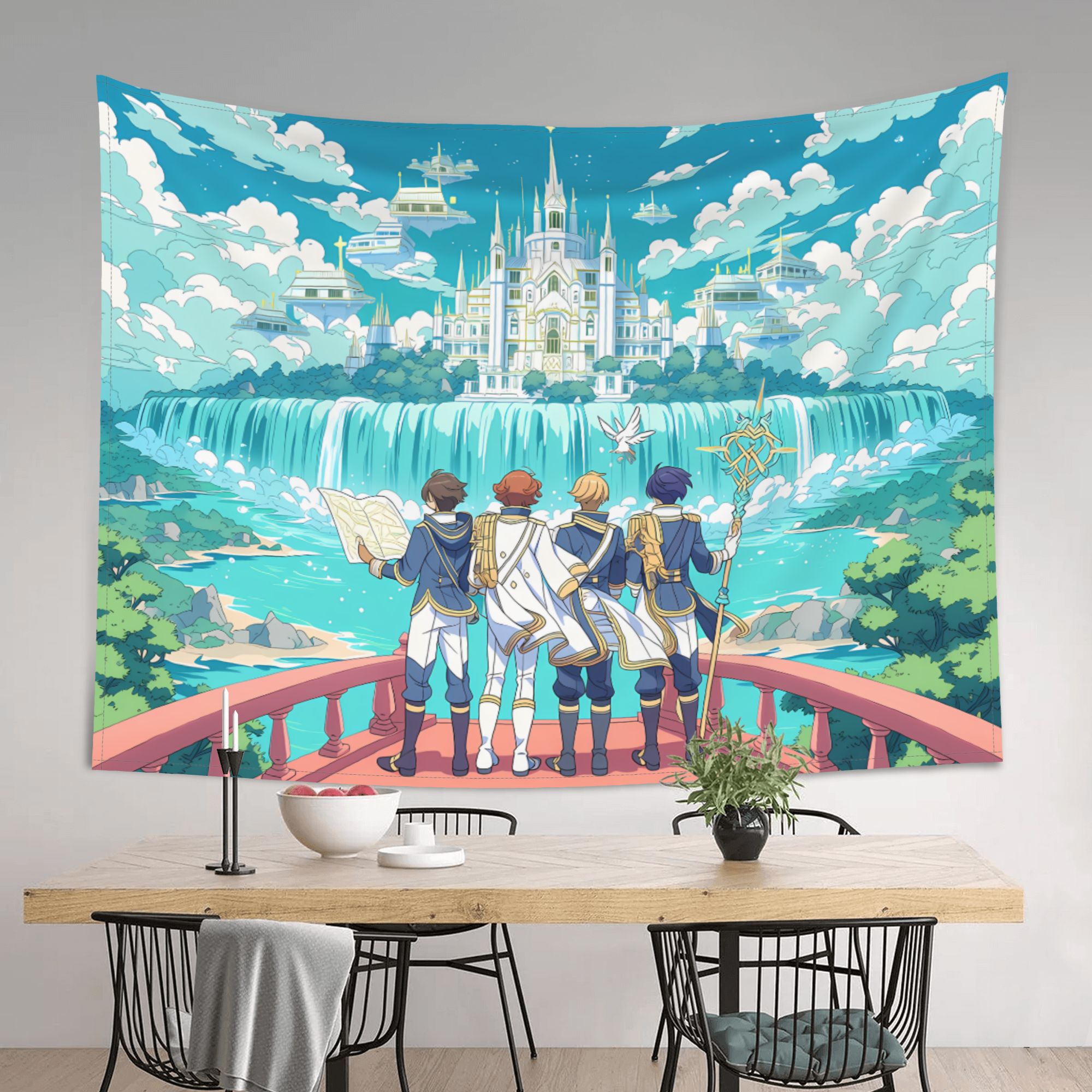 Academy Beyond the Waterfall art tapestry in a room — 80 × 60 in, view 3