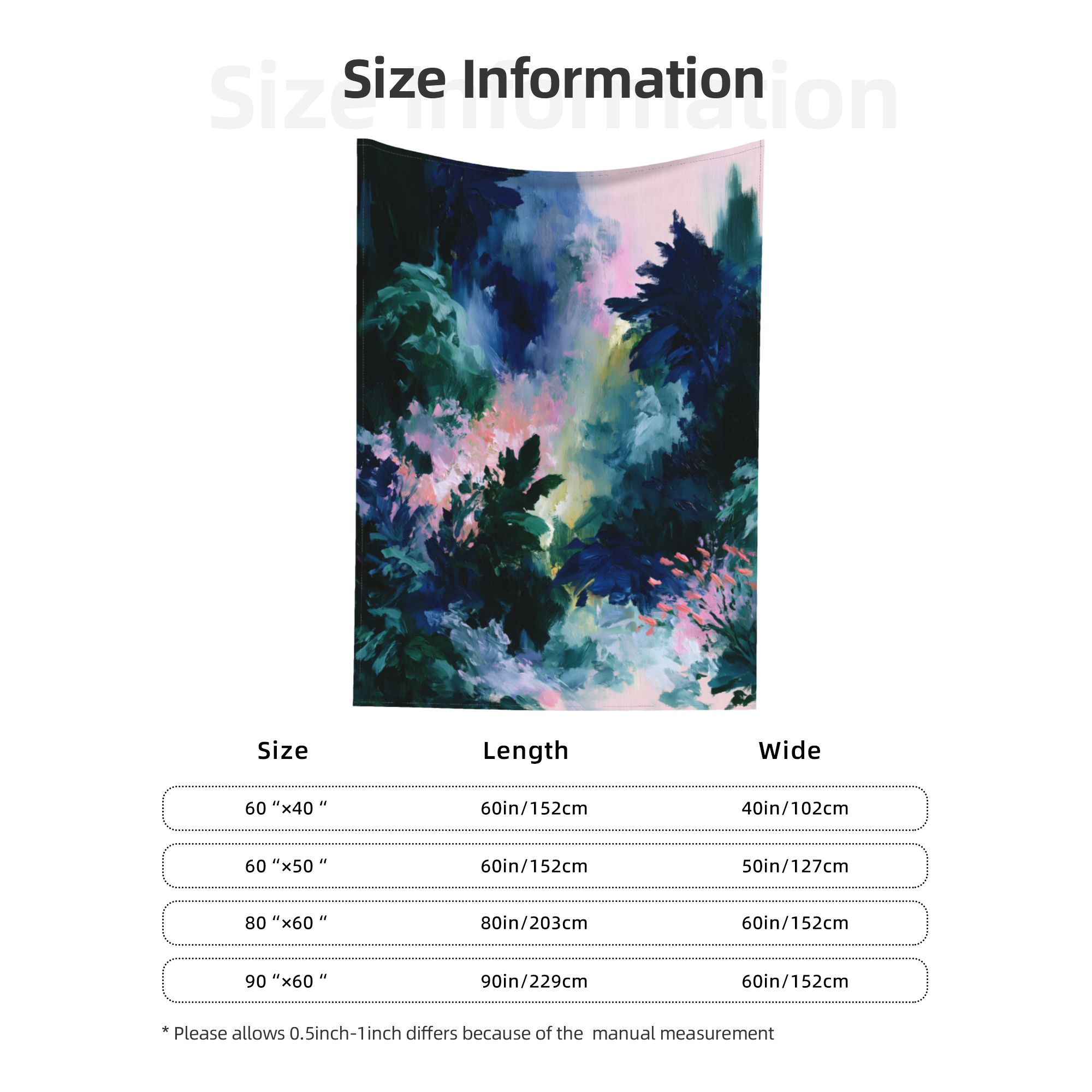 Verdant Orbit art tapestry size information