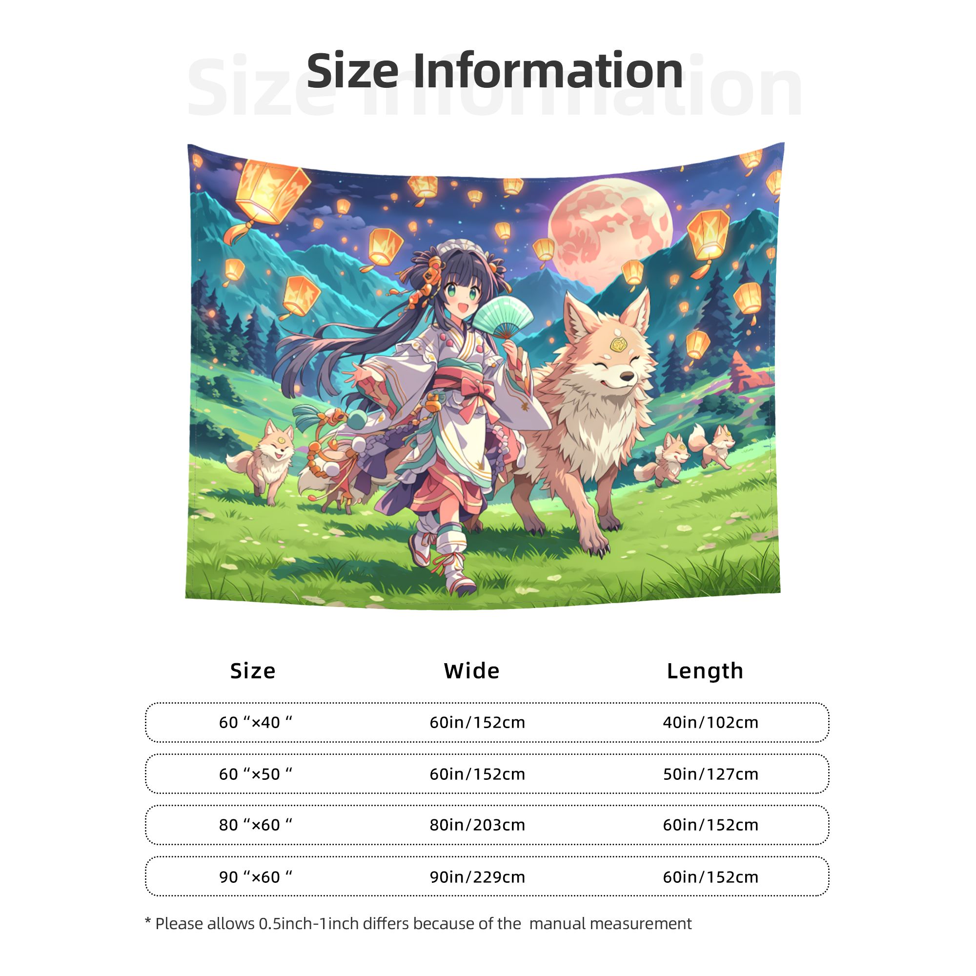 Spirit Fox Lantern Parade art tapestry size information