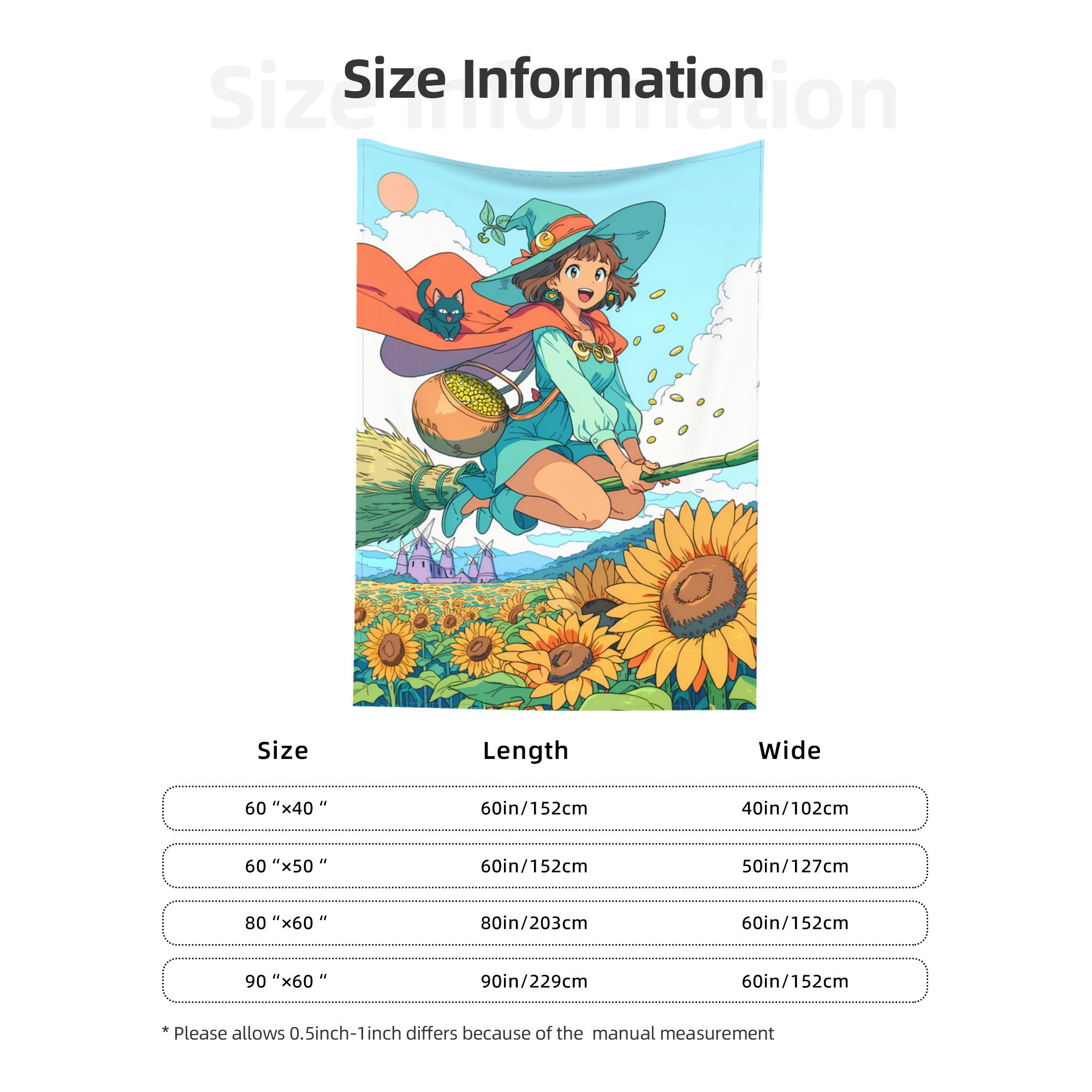 Witch of the Sunflower Sea art tapestry size information
