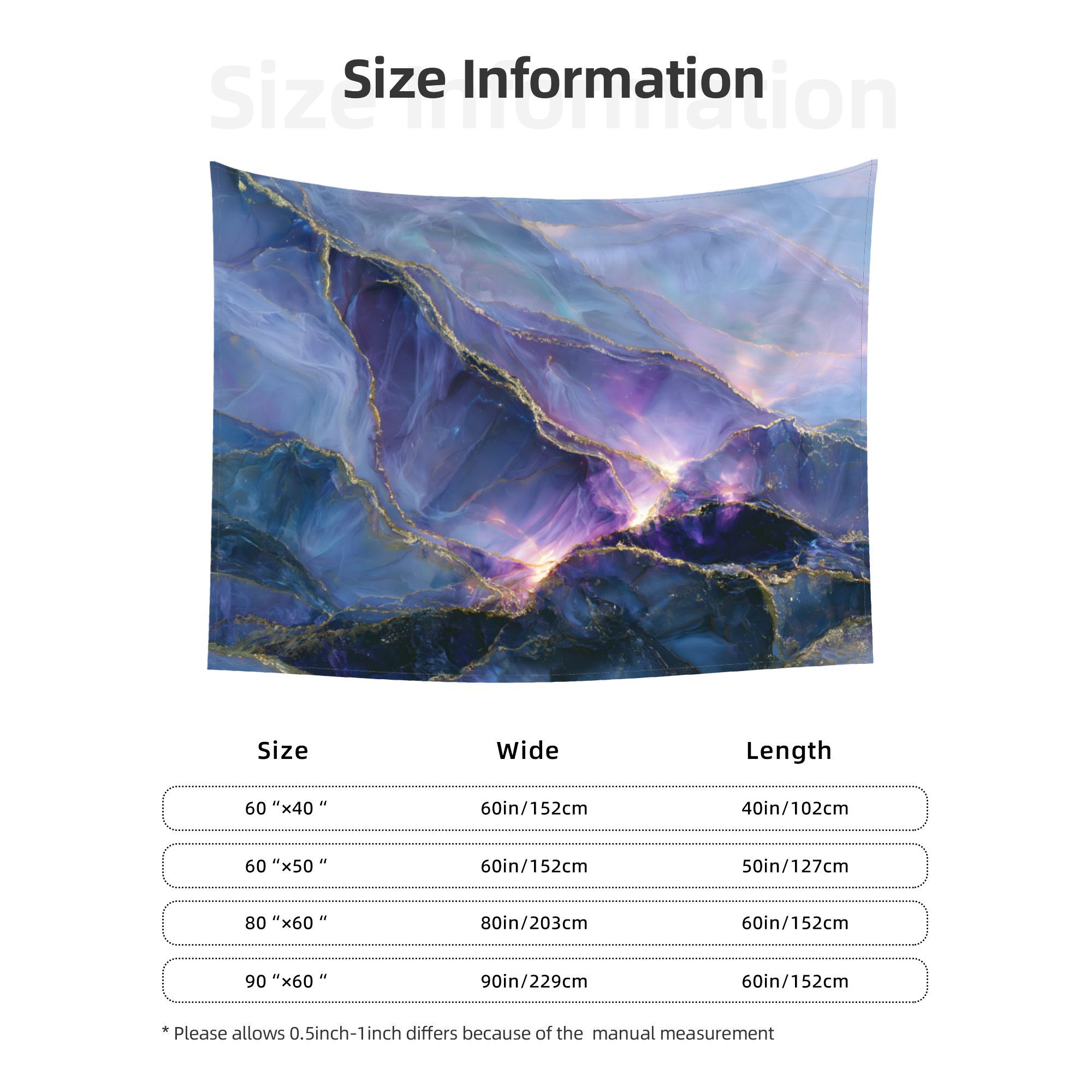 Opaline Tempest art tapestry size information