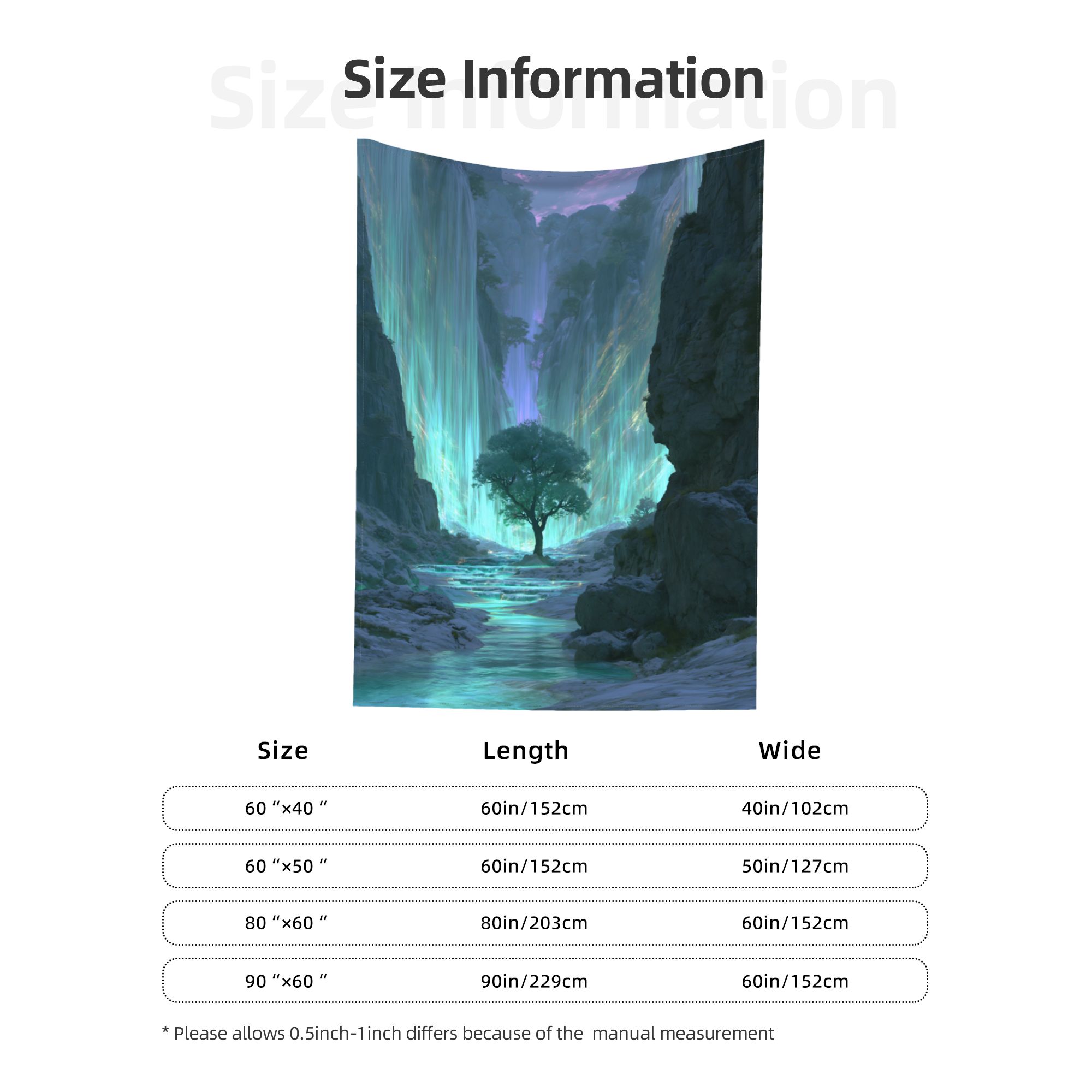 Cathedral of Rain art tapestry size information