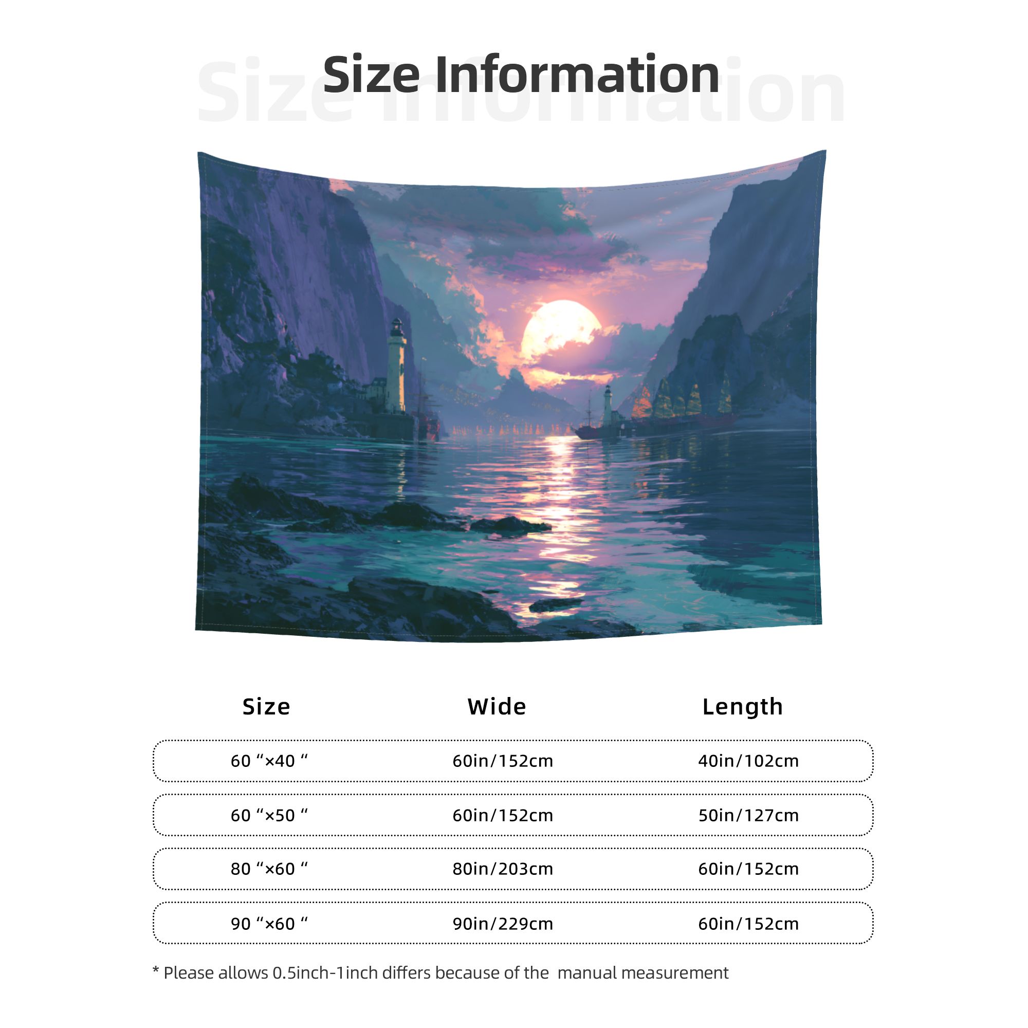 The Last Sun Harbor art tapestry size information