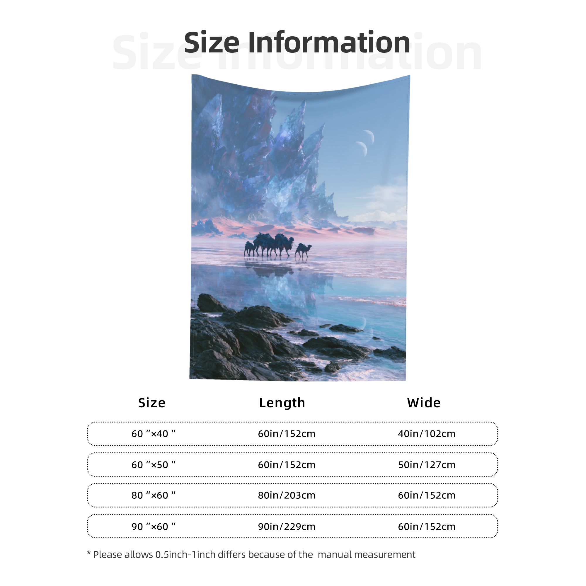 Crystal Salt Caravan art tapestry size information