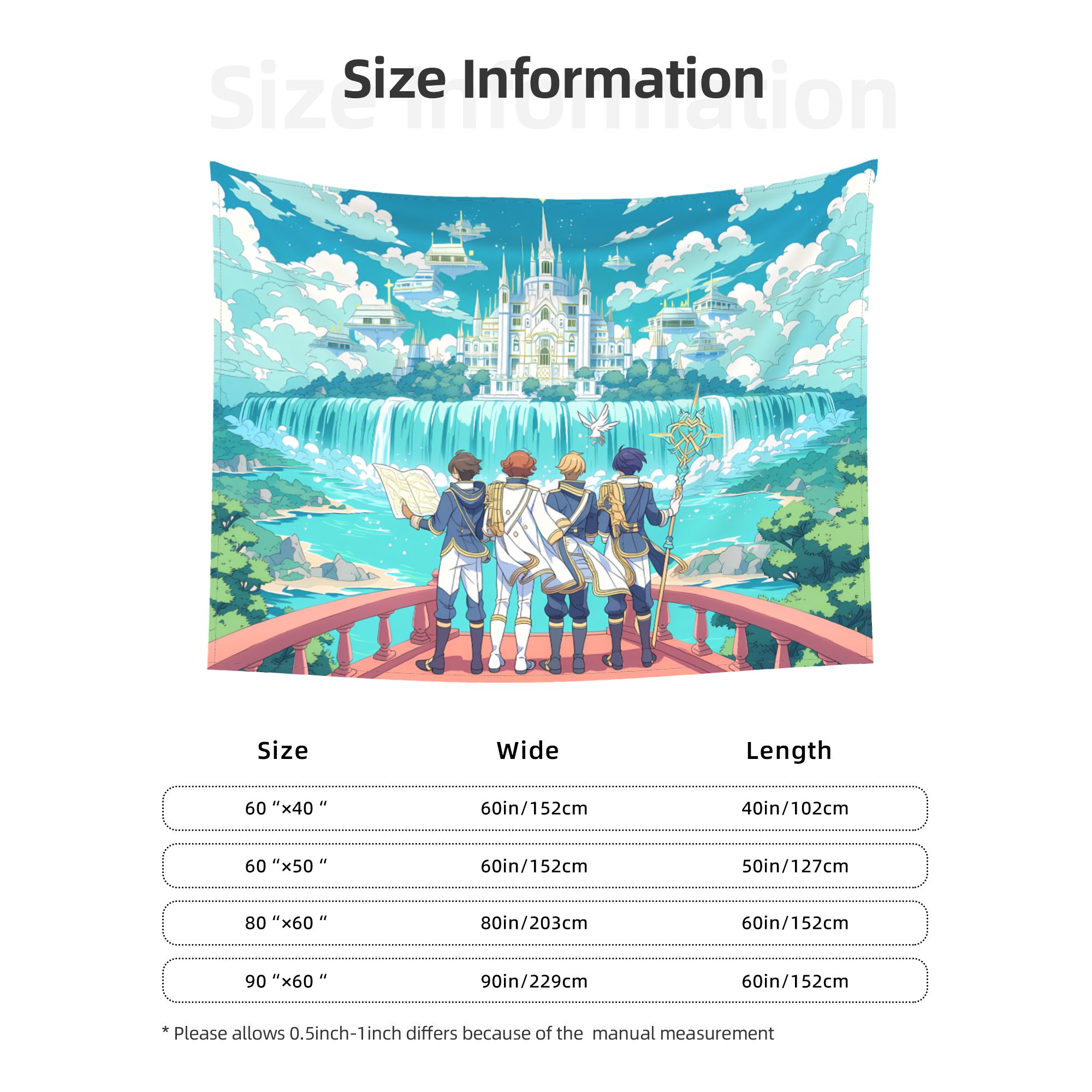 Academy Beyond the Waterfall art tapestry size information