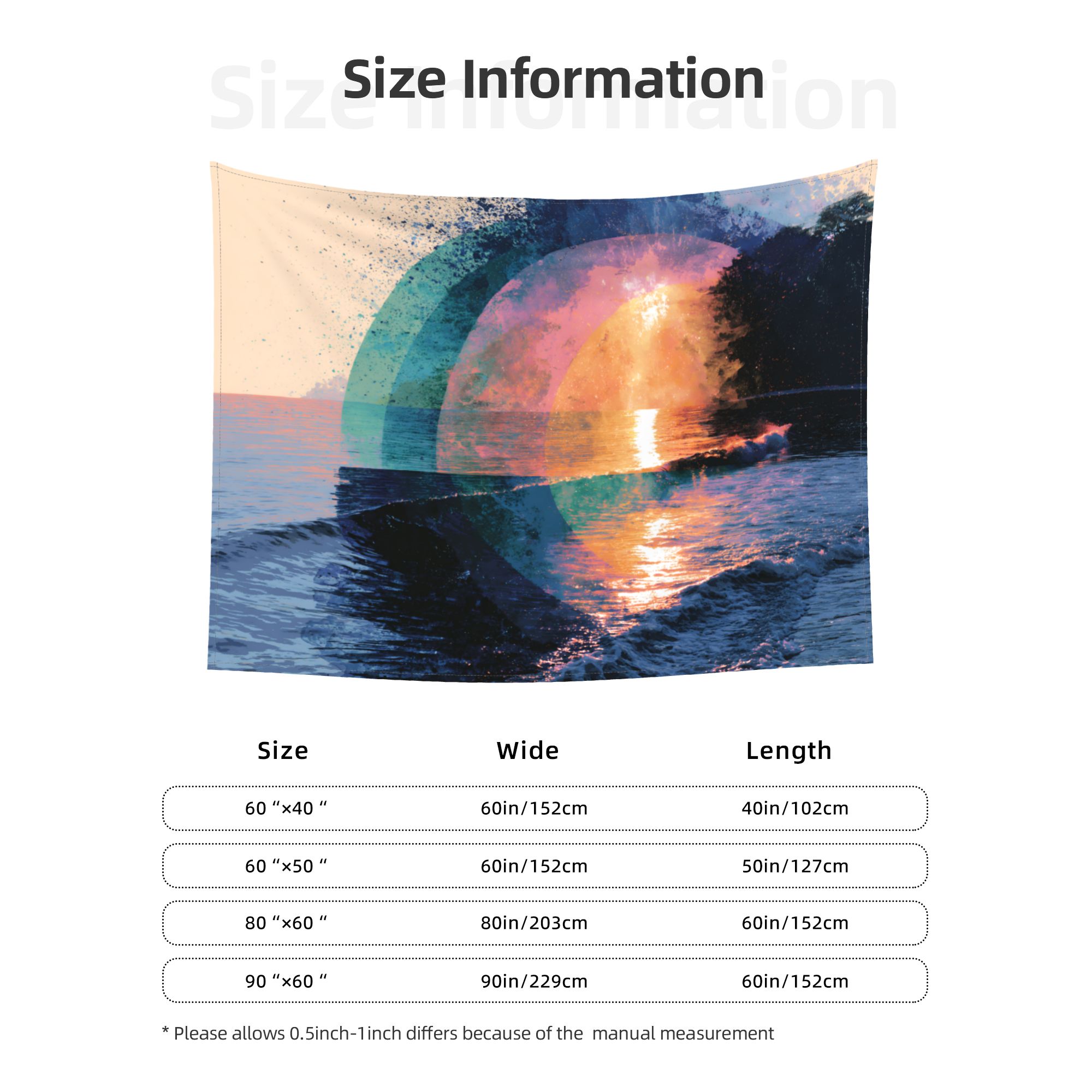 Horizon in Bloom art tapestry size information