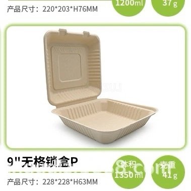 9" x 9" Bagasse Clamshell Box