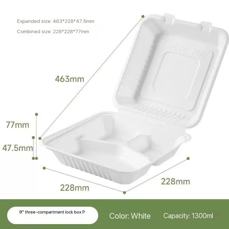 9" x 9" Bagasse Clamshell Box (3 Compartment)