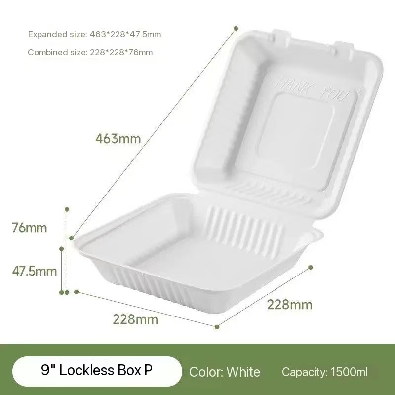 9" x 9" Bagasse Clamshell Box