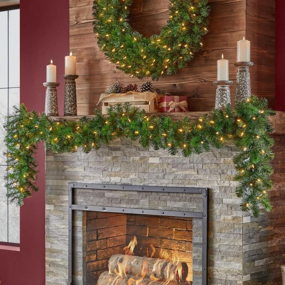 9 ft. Wesley Long Needle Pine LED Pre-Lit Artificial Christmas Garland