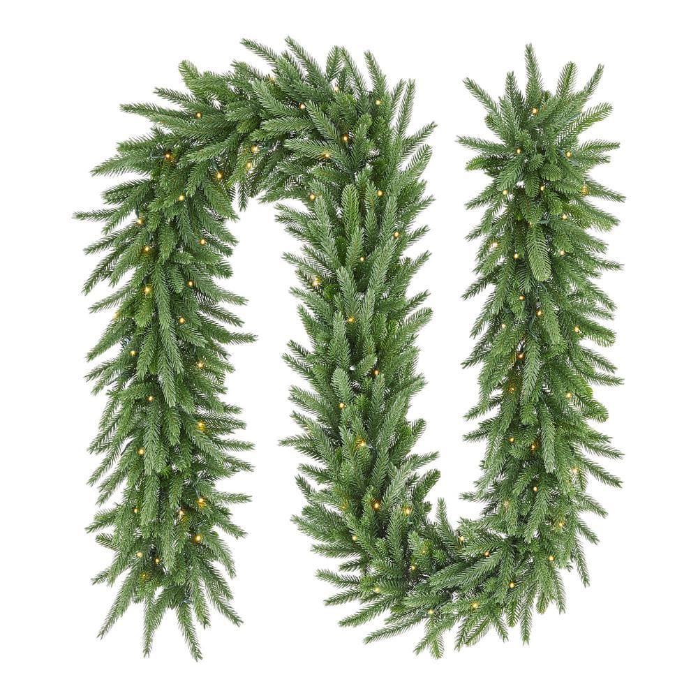 9 ft. Hillcrest Battery Operated Noble Fir LED Pre-Lit Artificial Garland with Timer