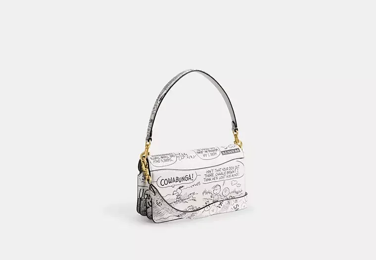 Coach X Peanuts Tabby Shoulder Bag 26 With Newspaper Print