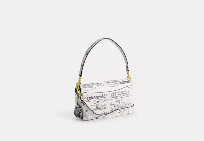 Coach X Peanuts Tabby Shoulder Bag 26 With Newspaper Print