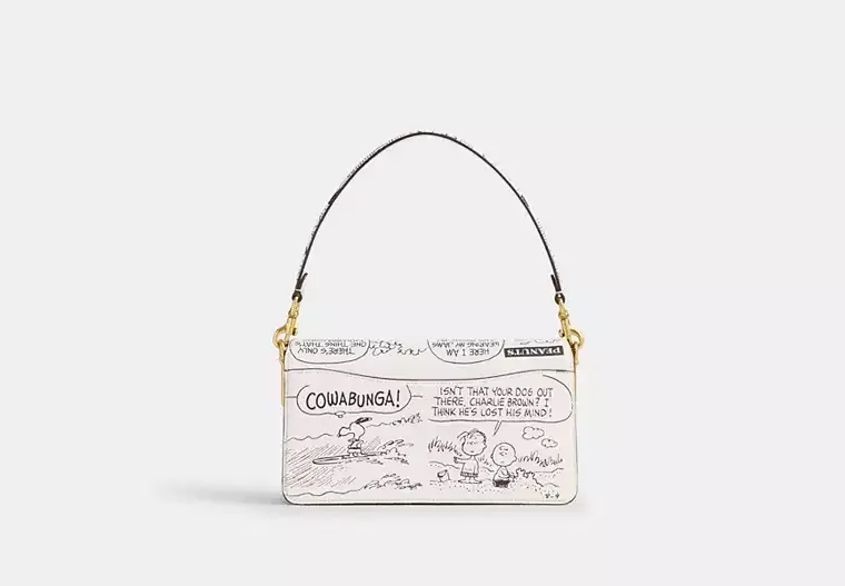 Coach X Peanuts Tabby Shoulder Bag 26 With Newspaper Print