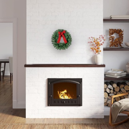 24 in. Unlit Artificial Wreath with Red Velvet Bow