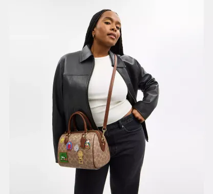 Peanuts Rowan Satchel Bag In Signature Canvas With Patches