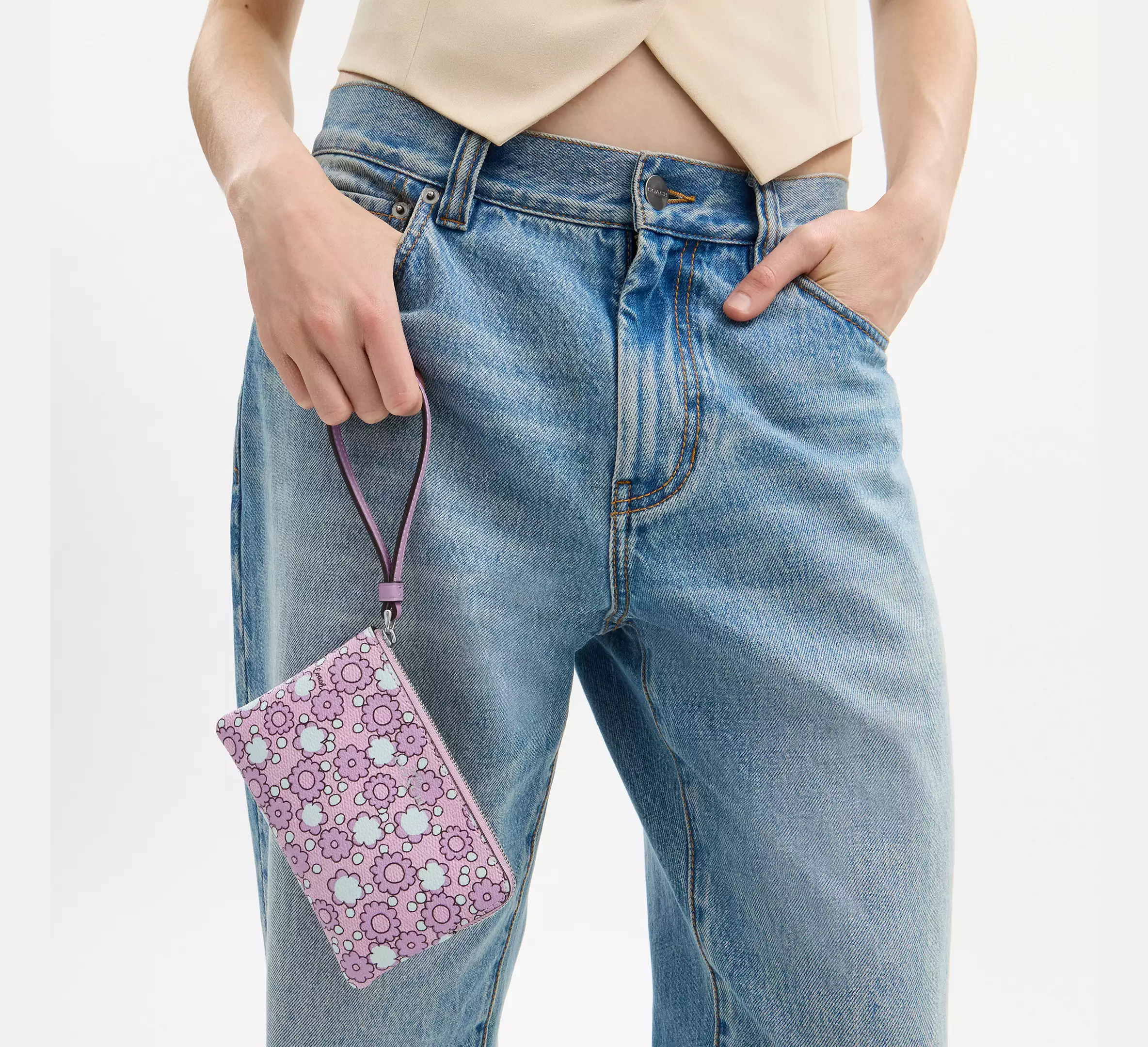 Corner Zip Wristlet With Floral Print