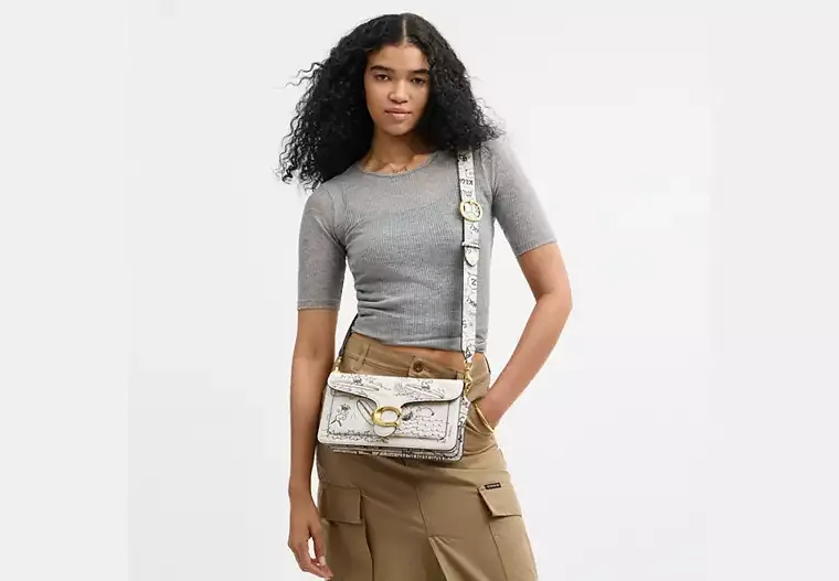 Coach X Peanuts Tabby Shoulder Bag 26 With Newspaper Print