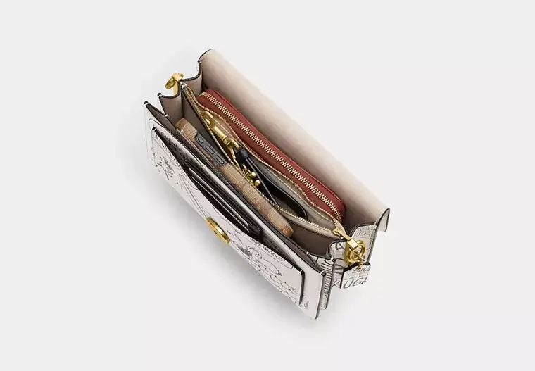 Coach X Peanuts Tabby Shoulder Bag 26 With Newspaper Print