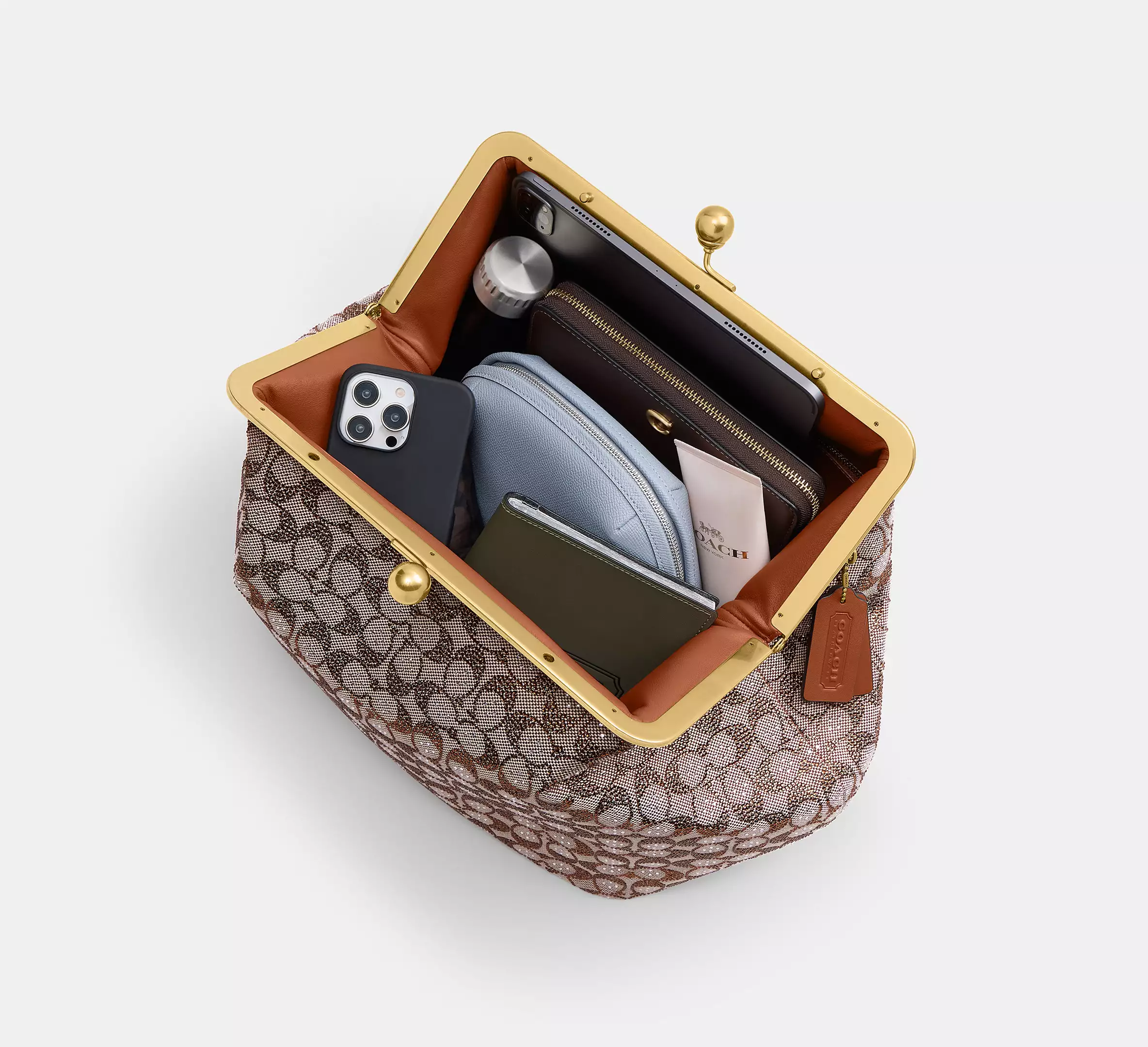 Large Kisslock Frame Bag In Crystal Signature Jacquard