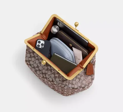 Large Kisslock Frame Bag In Crystal Signature Jacquard