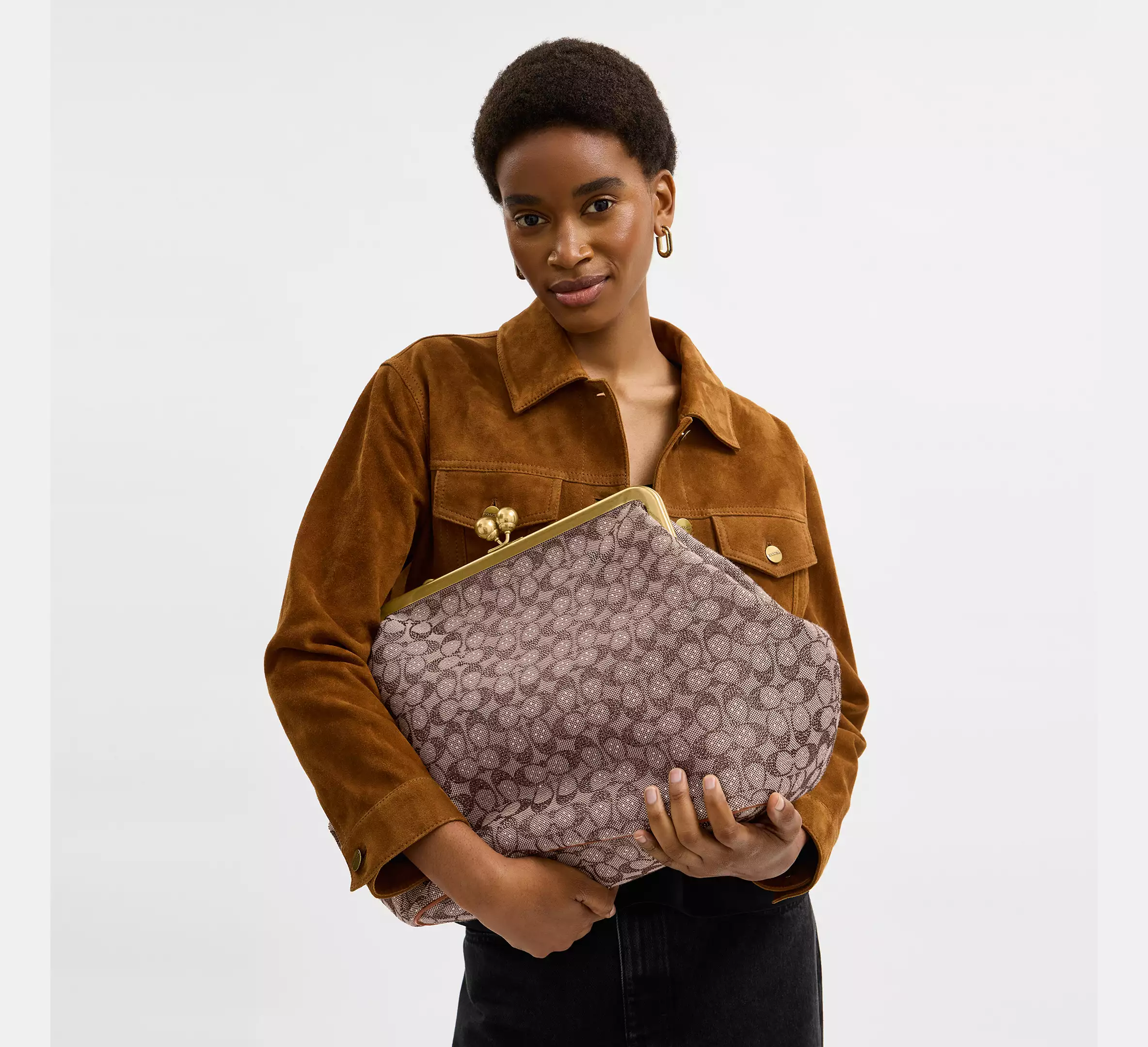 Large Kisslock Frame Bag In Crystal Signature Jacquard