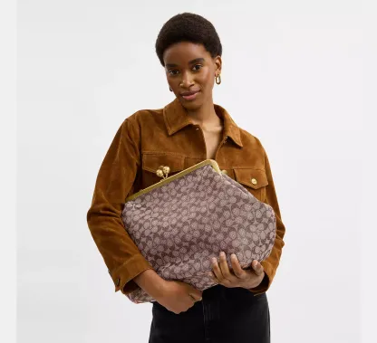 Large Kisslock Frame Bag In Crystal Signature Jacquard