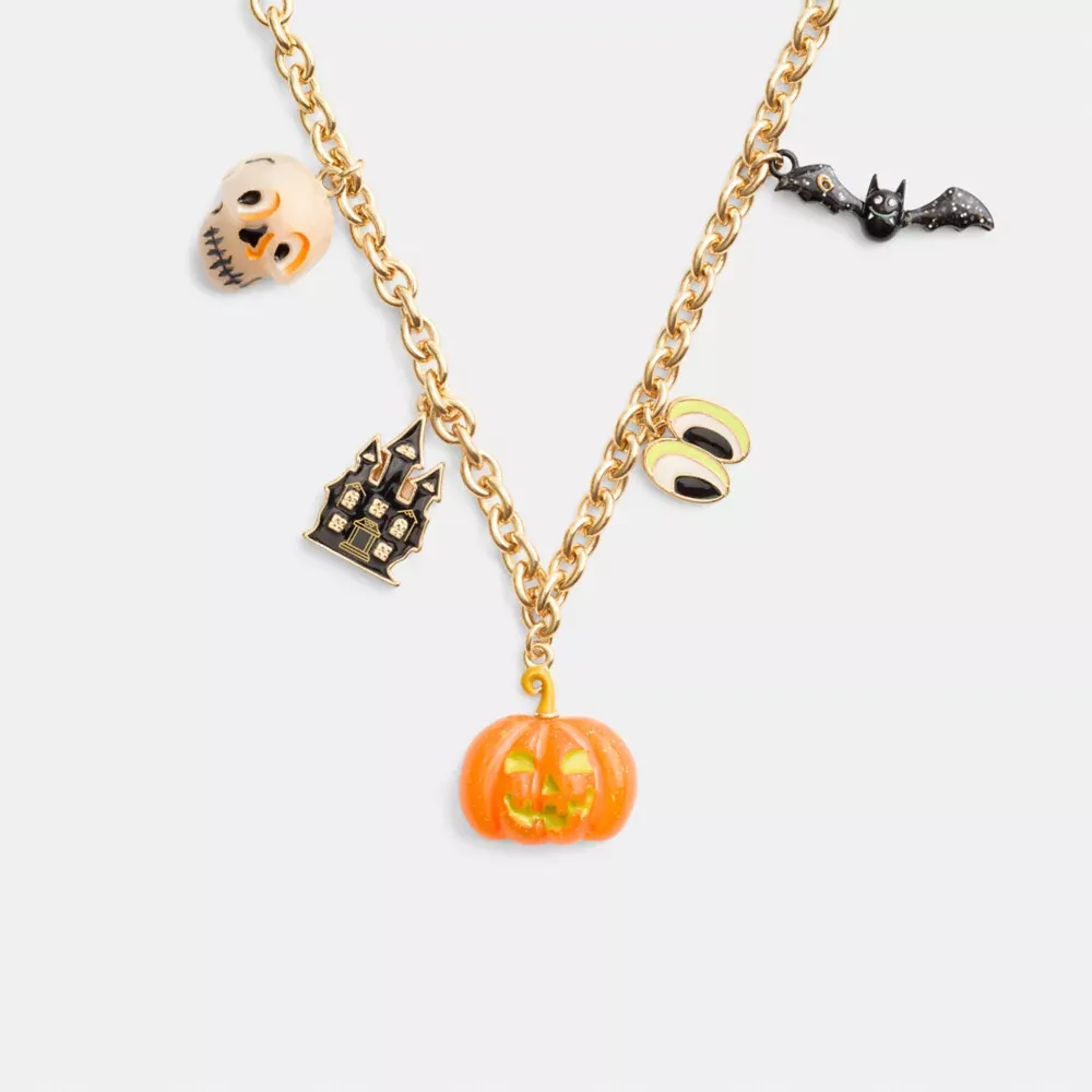 Skull And Pumpkin Charm Necklace