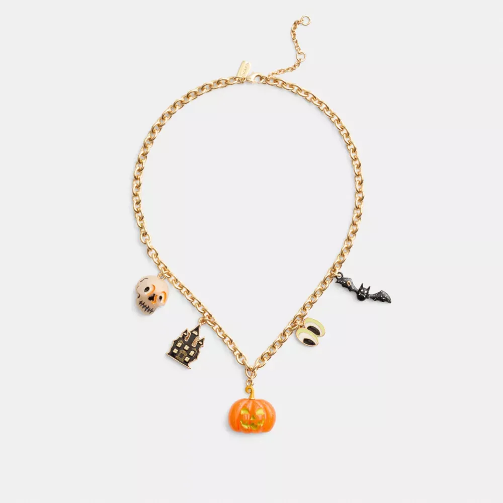 Skull And Pumpkin Charm Necklace