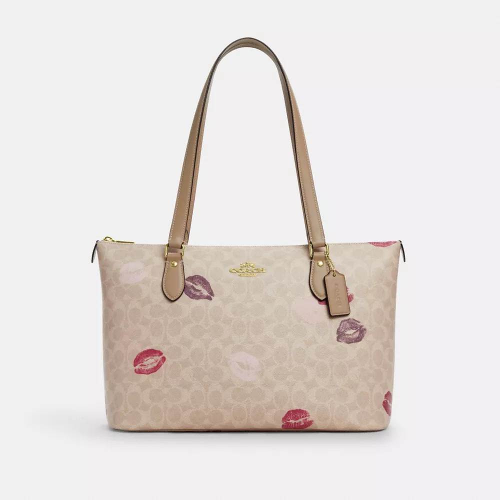 Gallery Tote Bag In Signature Canvas With Lips Print