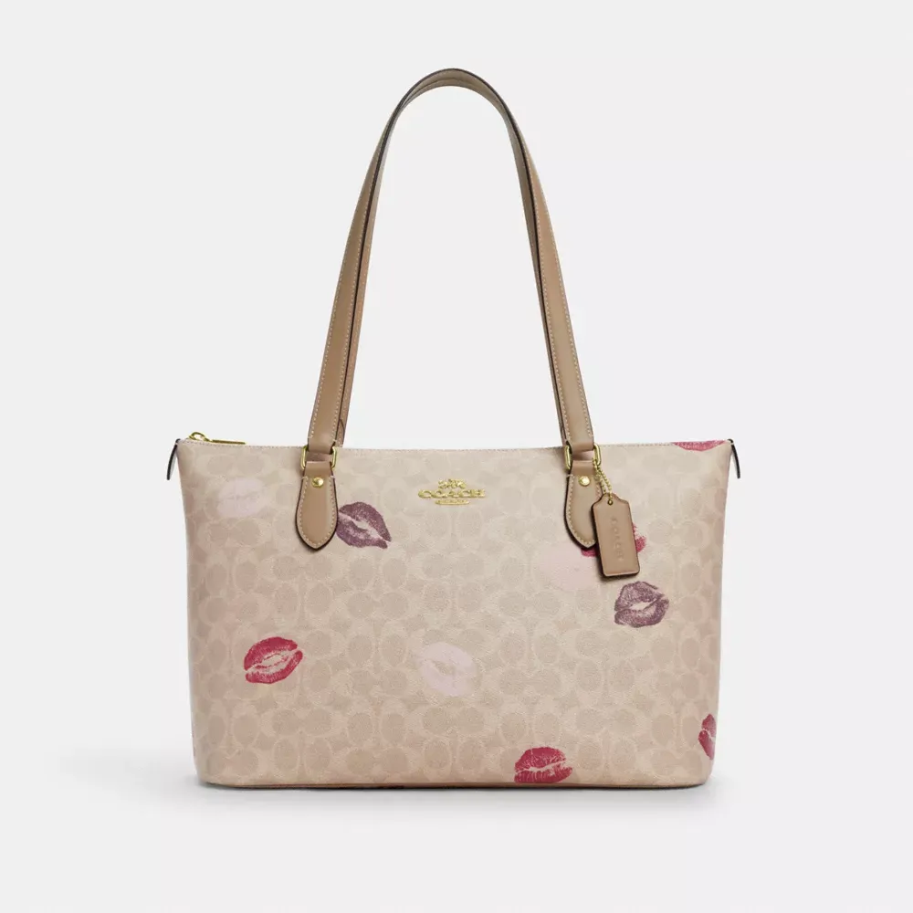 Gallery Tote Bag In Signature Canvas With Lips Print