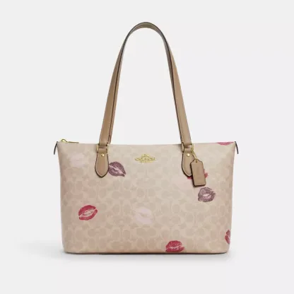 Gallery Tote Bag In Signature Canvas With Lips Print