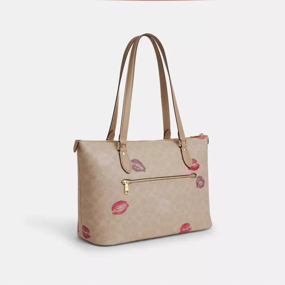 Gallery Tote Bag In Signature Canvas With Lips Print
