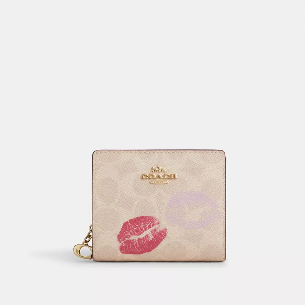 Snap Wallet In Signature Canvas With Lips Print