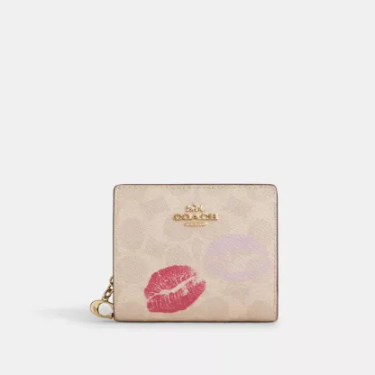 Snap Wallet In Signature Canvas With Lips Print