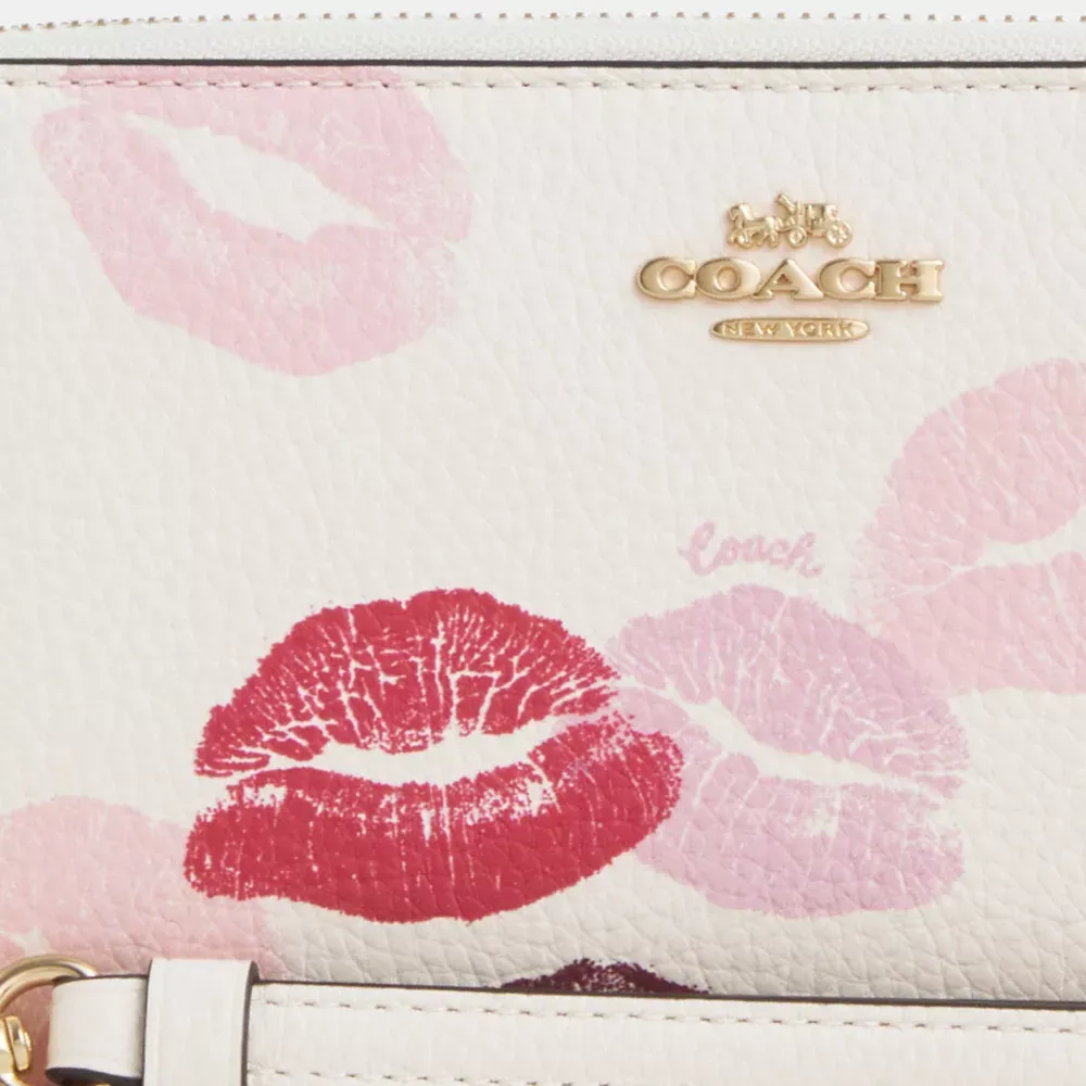 Long Zip Around Wallet With Lips Print