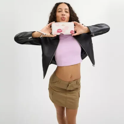 Long Zip Around Wallet With Lips Print