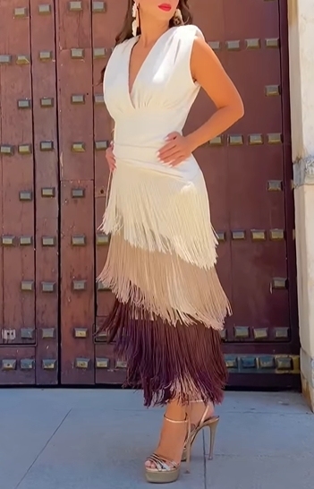 Tricolor Fringe Midi Dress