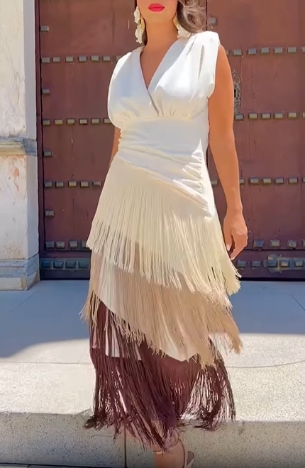 Tricolor Fringe Midi Dress