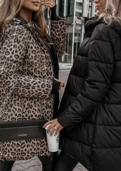 Leopard print double-faced down jacket