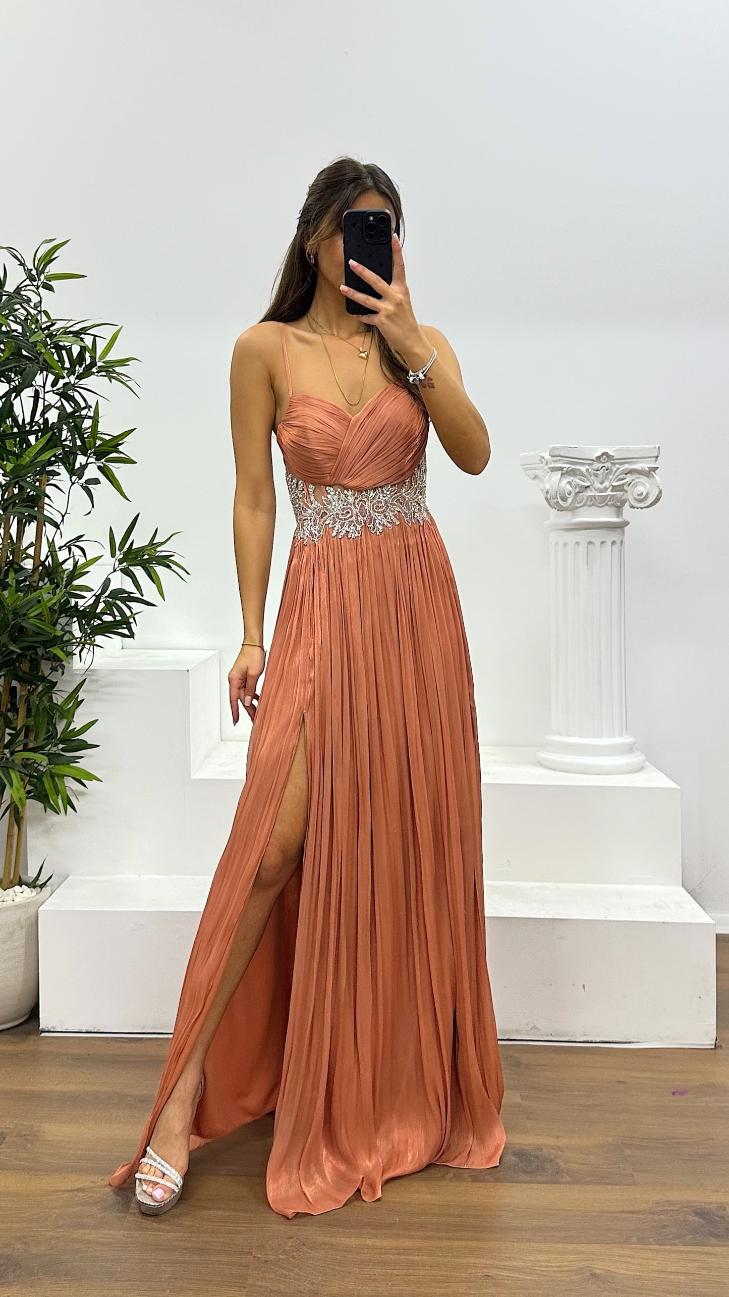 Rope Strap Waist Detail Evening Dress