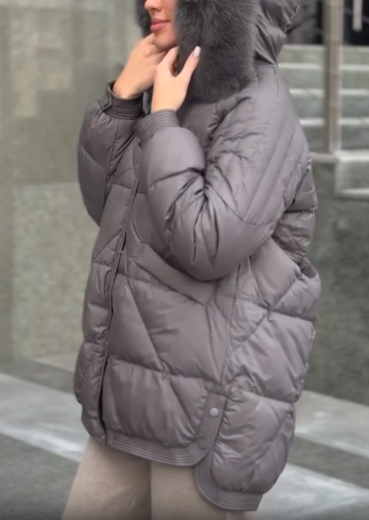 Blue Hooded Diamond-Quilted Puffer Coat