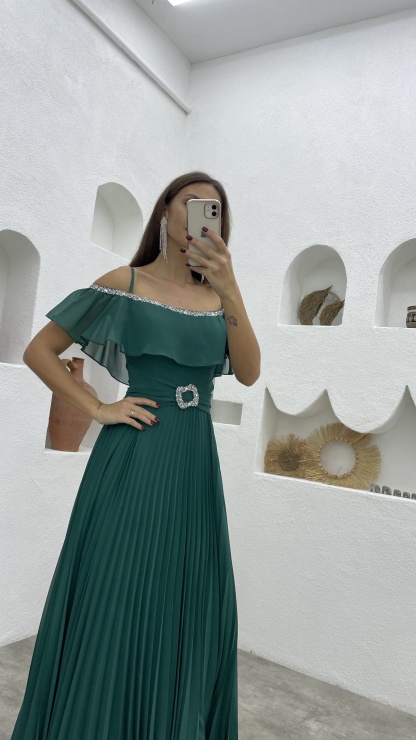 Rope Strap Embroidered Detail Brooch Chiffon Evening Dress