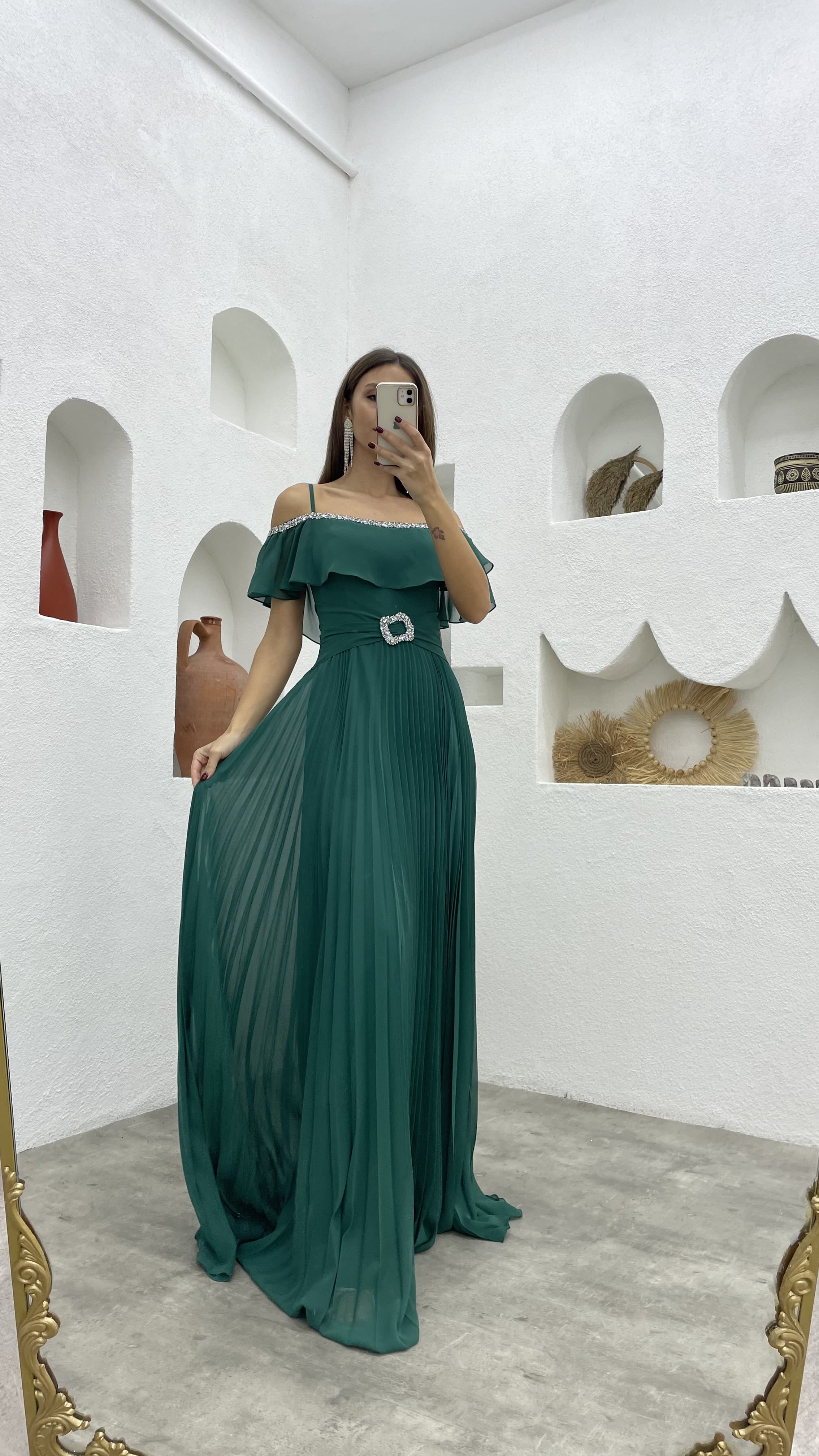 Rope Strap Embroidered Detail Brooch Chiffon Evening Dress