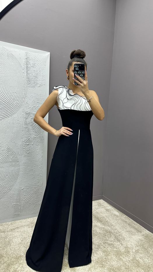 BUST RUFFLED DESIGN JUMPSUIT DRESS