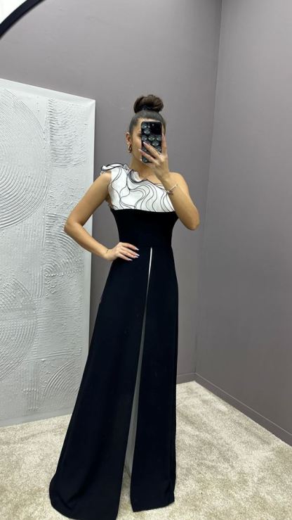 BUST RUFFLED DESIGN JUMPSUIT DRESS