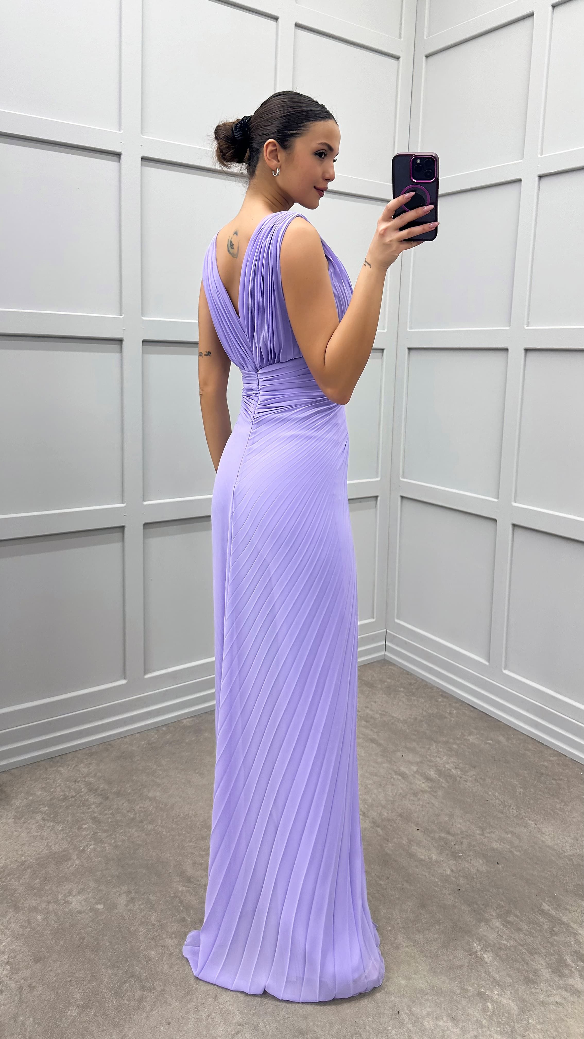 WAIST DETAIL PLEATED DESIGN EVENING DRESS JUMPSUIT