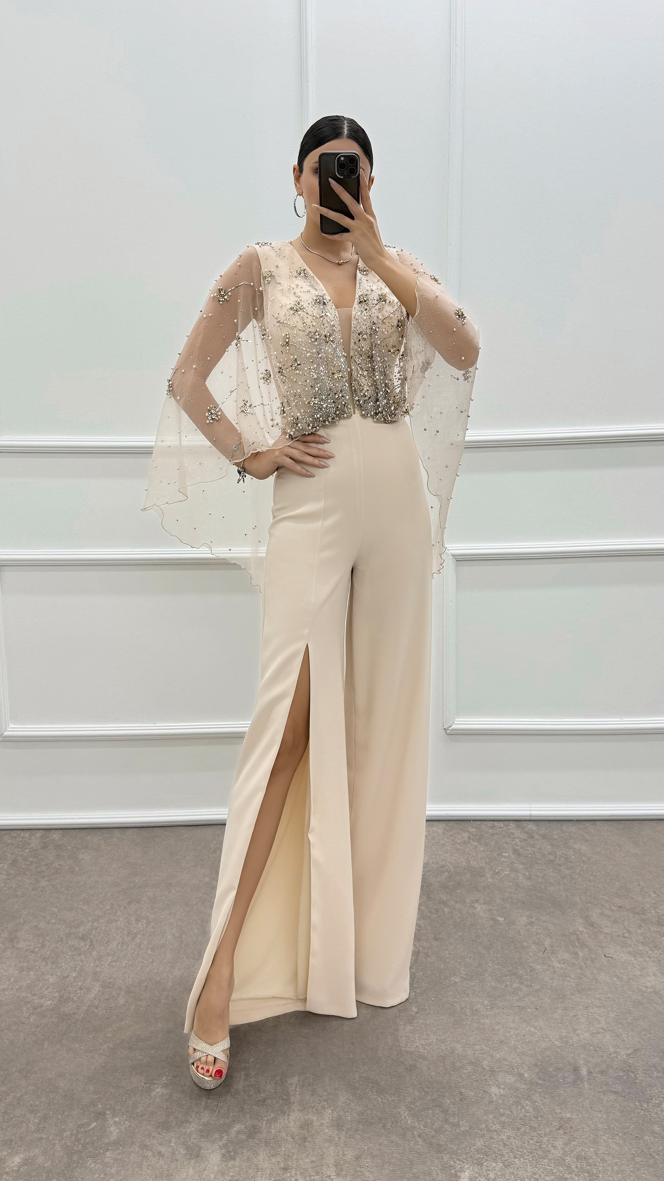 Cape Embroidered Design Jumpsuit