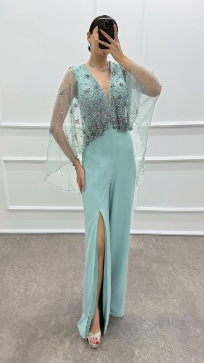 Cape Embroidered Design Jumpsuit